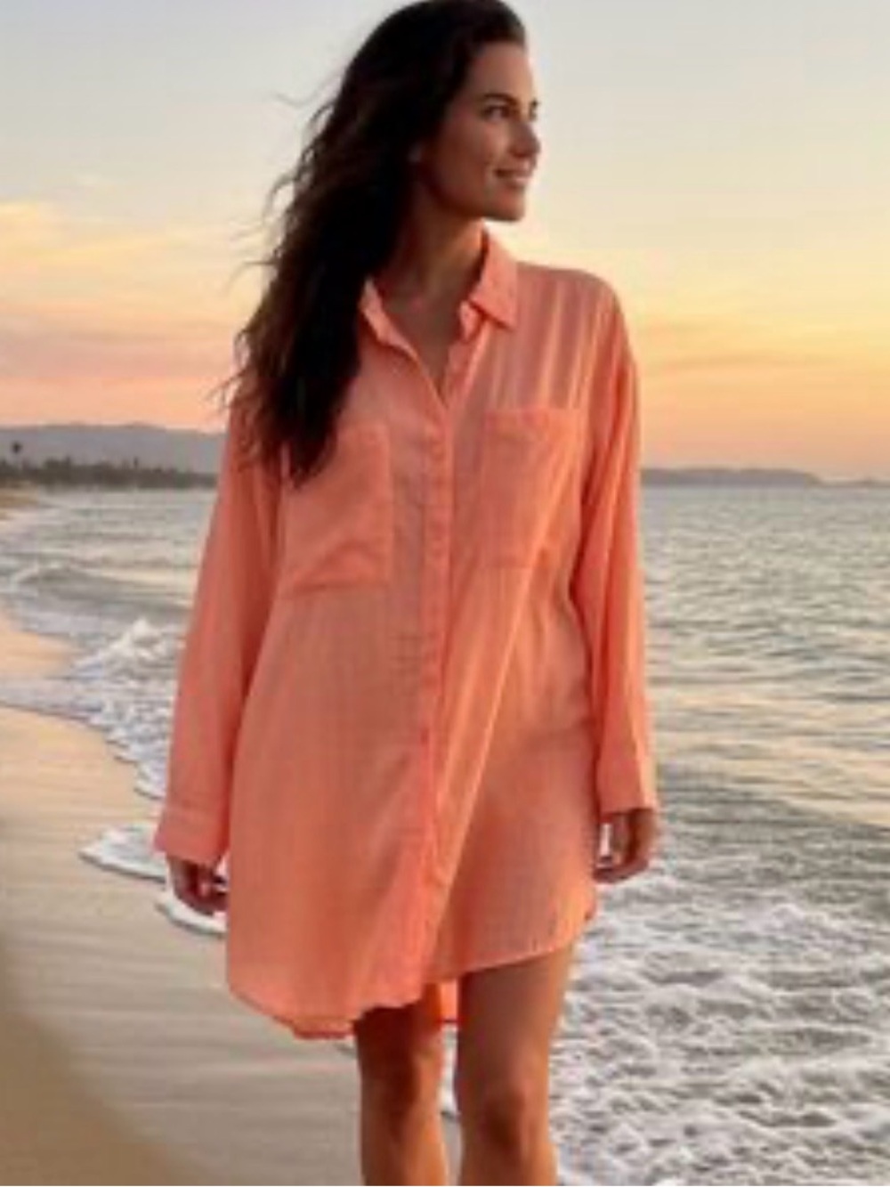 LIFE Women’s Coral Button-Front Beach Shirt Cover-Up